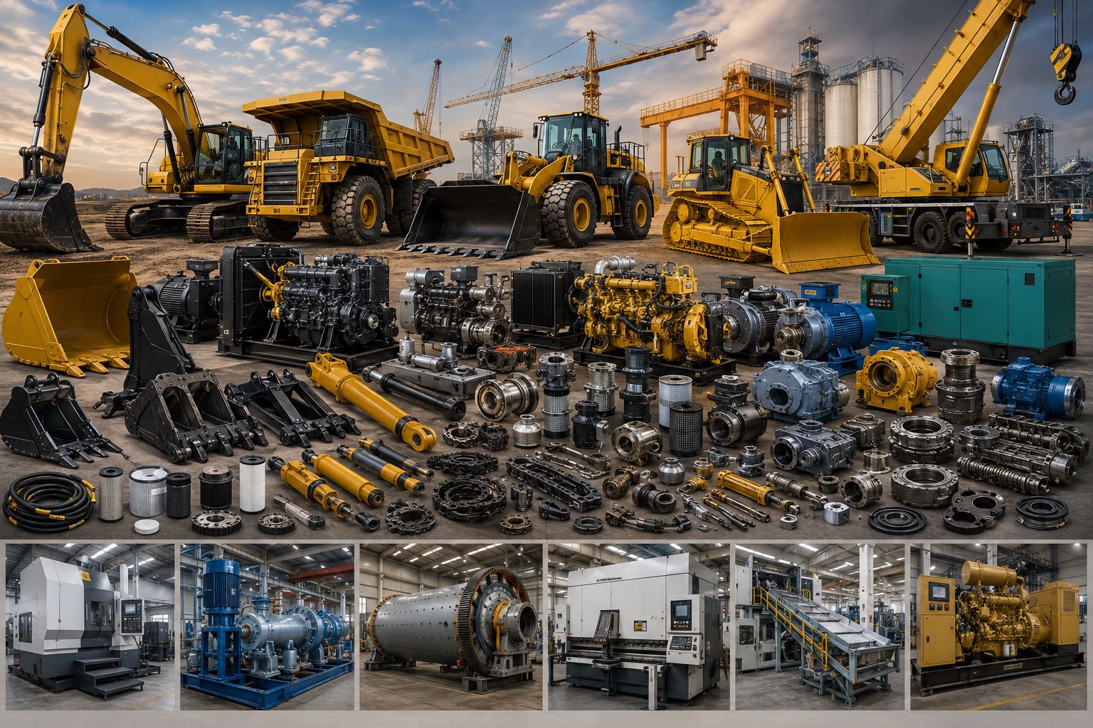 Heavy equipment and industrial machinery spare parts.